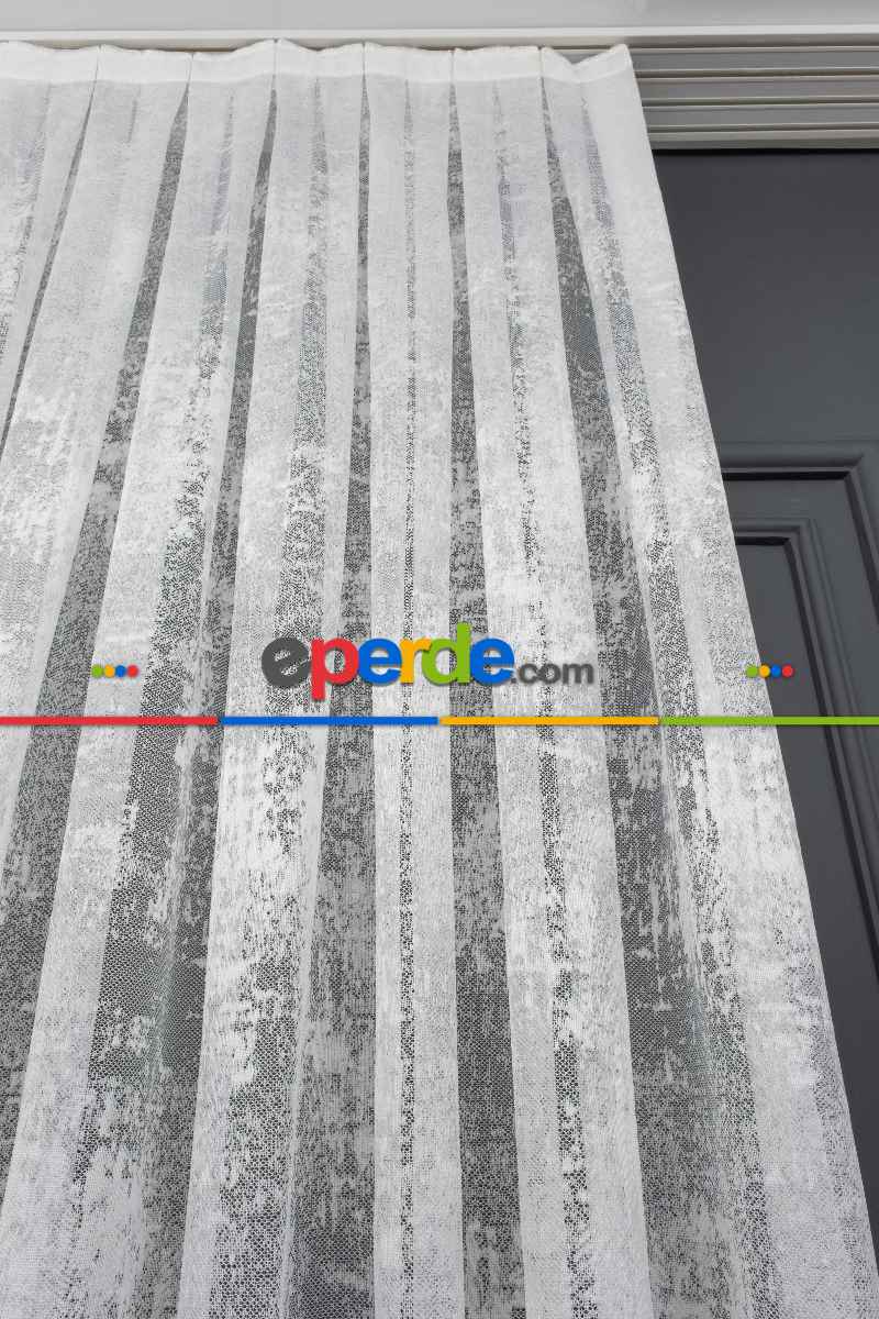 Oturma Odası - Patine Desenli Özel Örgülü Örme Tül - Ekru