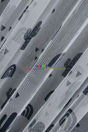 Hazır Ölçülü Petek Zemin Koyu Lacivert Renkli Kaktüs Desenli Grek Baskılı Tül Perde