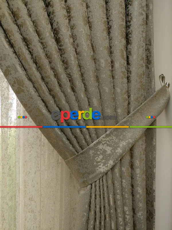 Yatak Odası - Yag Yeşili Duz Jakar Fon Perde - Yağ Rengi