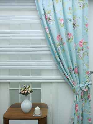 Mutfak Perdesi Kanat Fon Perde Çiçek Desenli Fiyonklu- Yeşil