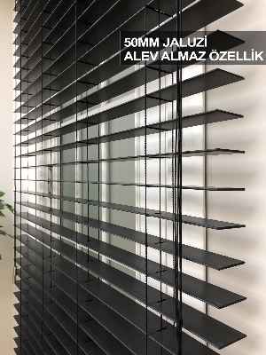 50mm Antrasit Ahşap Efektli Jaluzi Perde Alev Almaz Özellik- Antrasit