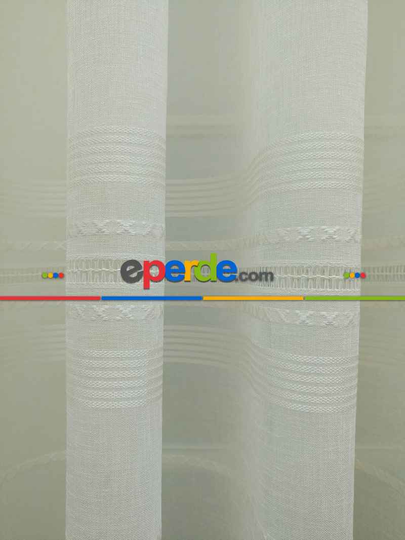 Krem - Keten Tül Perde- Krem - Kurşunlu Tül