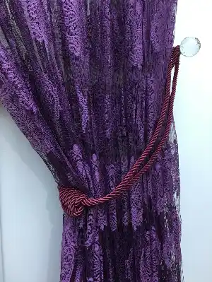 Mor Damask Desen İp Tül Fon Perde - Kordon Bağcıklı Gönderilmektedir- Mor