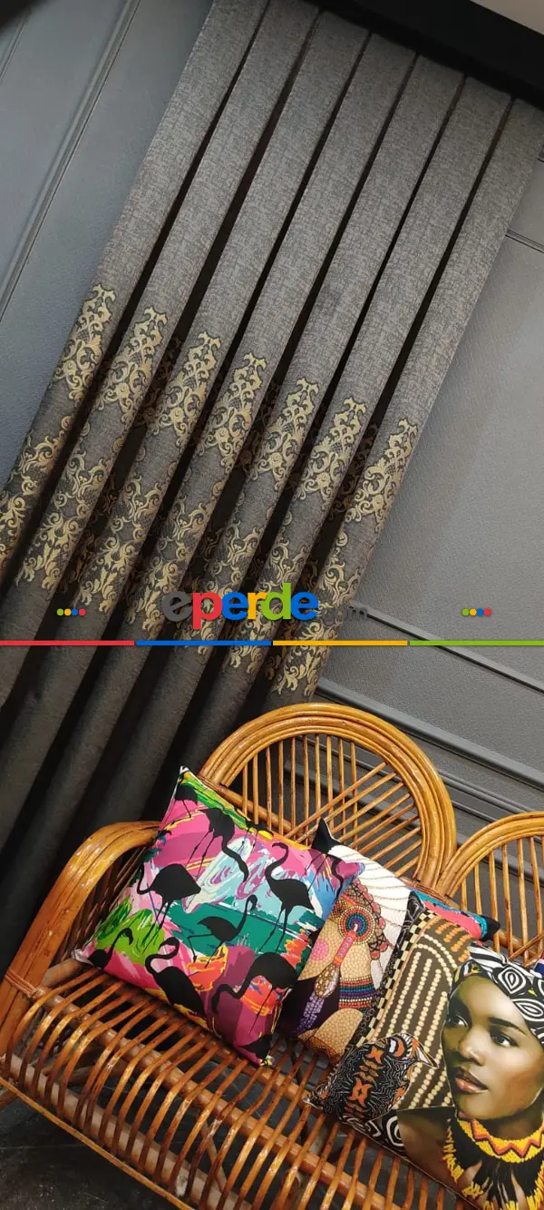 Yatak Odası - Kahverengi Desenli Fon Perde, Adet Fiyatıdır, İstediğiniz Boy Ölçüsünde Dikilir, Eni 50 İla 100cm Arası Seçenekler, Sık Piledir 100cm X 1cm 