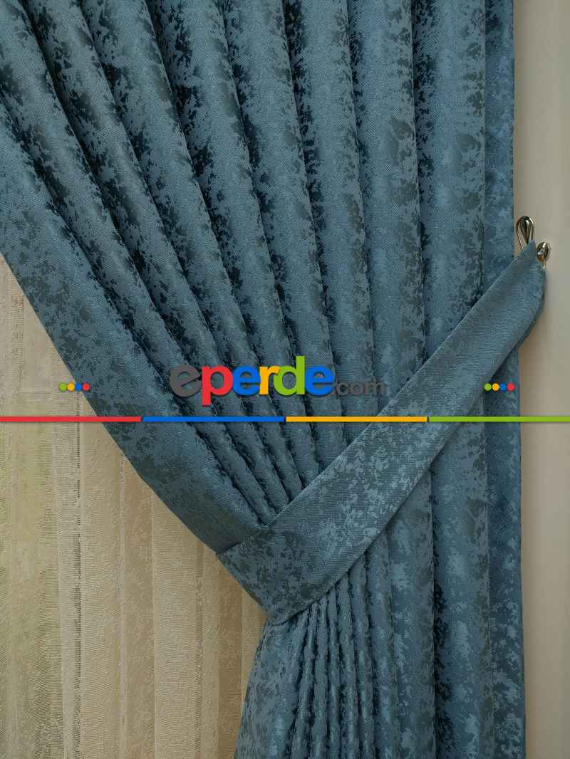 İndigo Duz Jakar Fon Perde (180)- Mavi Koyu