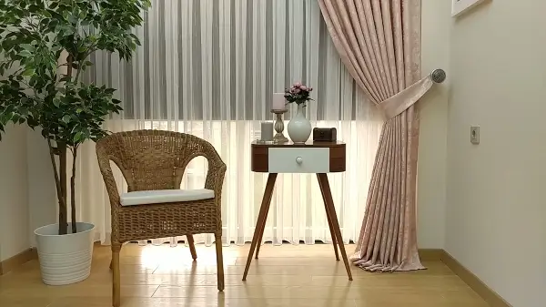 Pudra Renk Jakar Desenli Fon Perde- Pudra