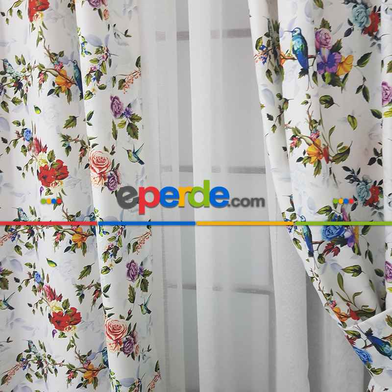 Çiçek Desenli Fon Perde Evm1059 Kumaşı Kalındır Duck Bezi Değildir- Yeşil-Kırmızı-Pembe Koyu