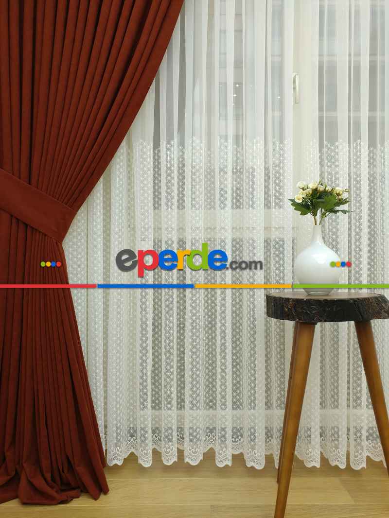 Kırmızı Koyu Rengi Düz Sade Fon Perde Dökümlü ( Dökümlü Fon )- Kiremit Rengi