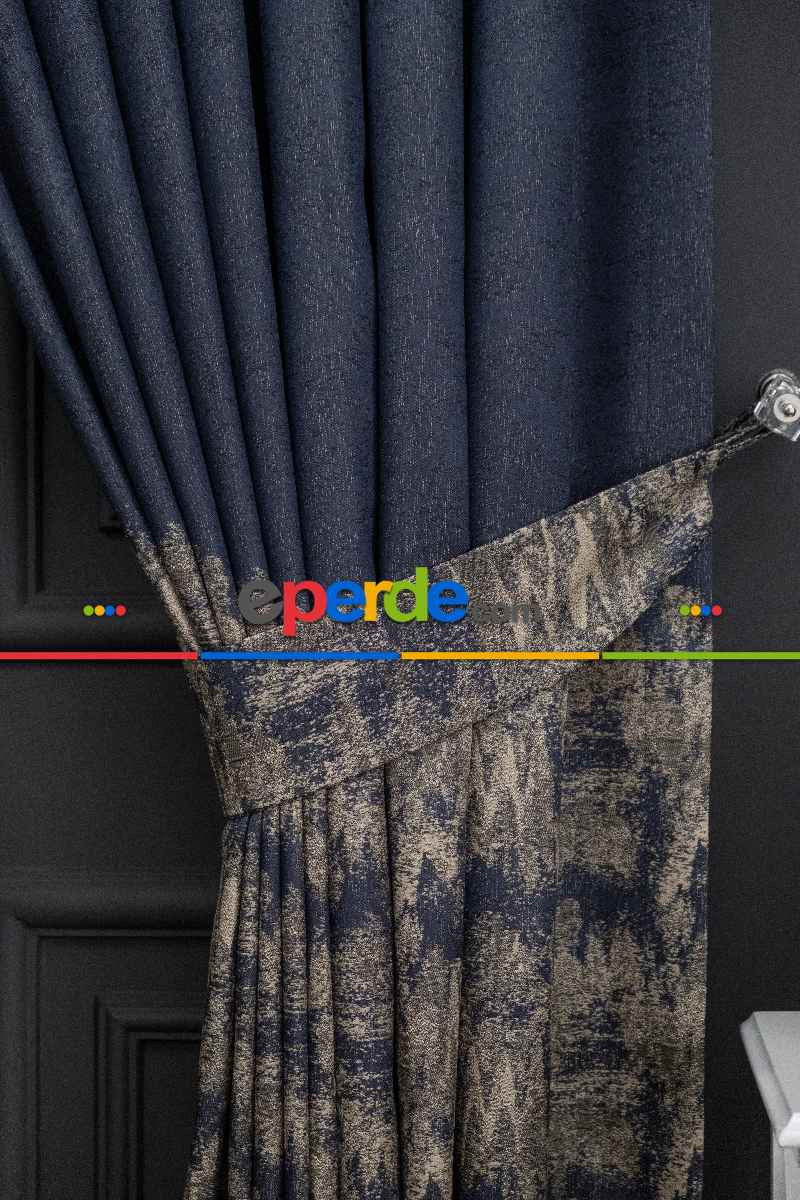 Lacivert Pano Fon Gramajlı Dökümlü Jakar Fon Perde (180)- Lacivert