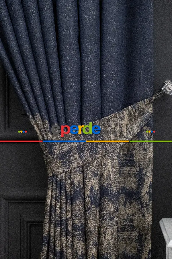 Yatak Odası - Lacivert Pano Fon Gramajlı Dökümlü Jakar Fon Perde (180)- Lacivert