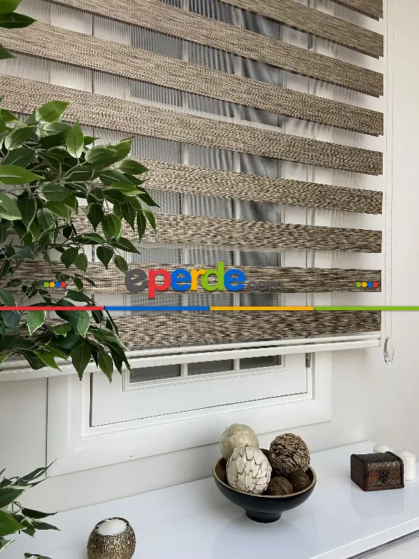 Zebra Perde- Kahverengi Bambu Zebra Perde (kalın Zeminli)- Kahverengi