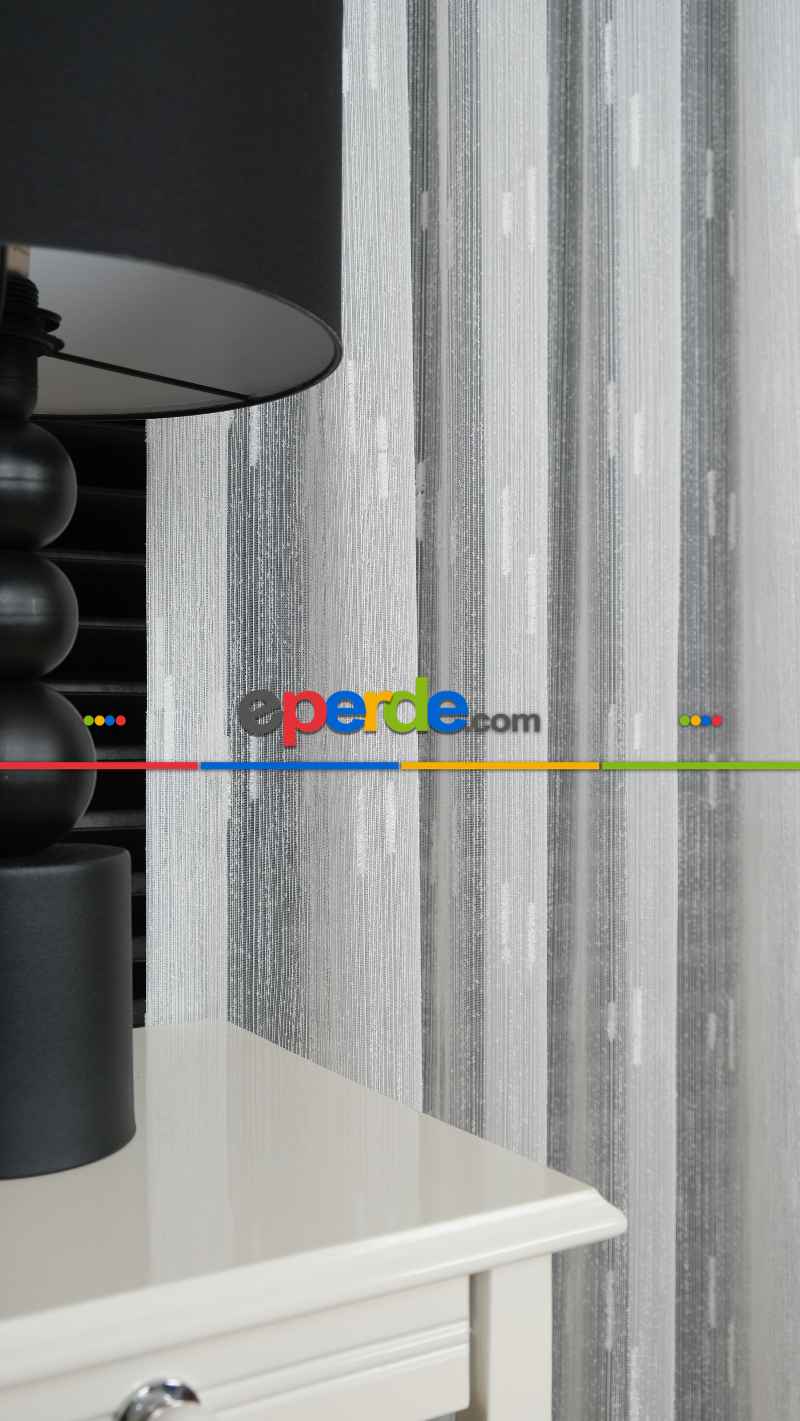 Ekru Şantuk Çizgili Tül Perde Tüğ