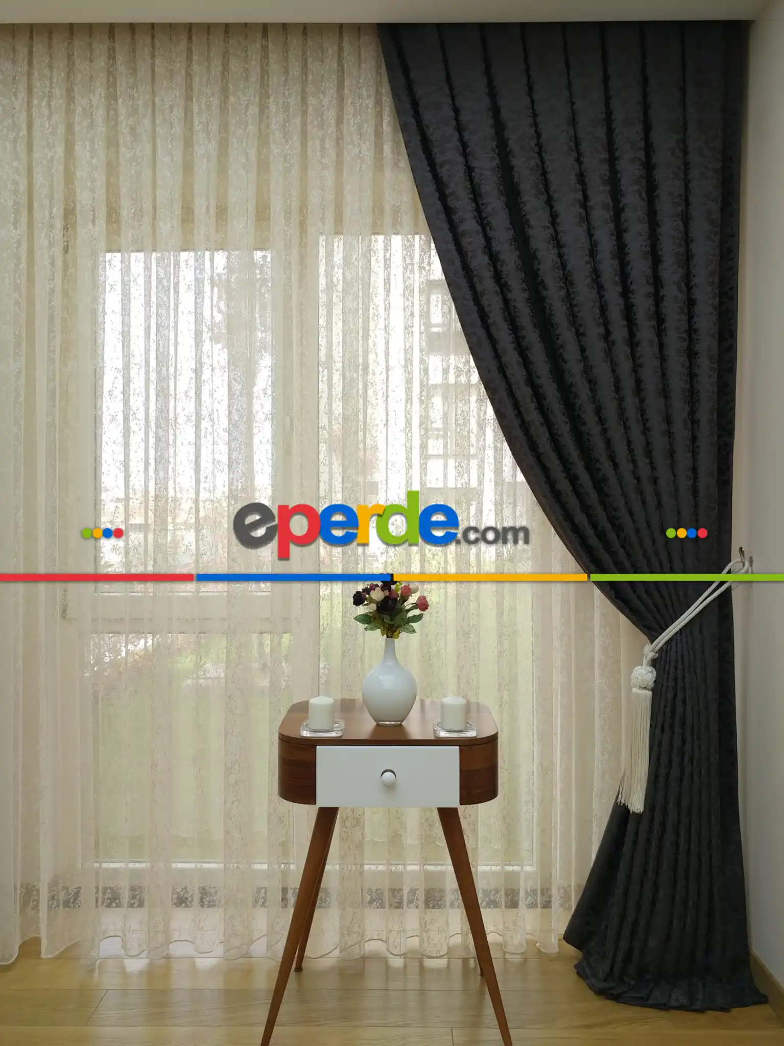 Salon Perdesi - Füme Duz Jakar Fon Perde (180)- Füme