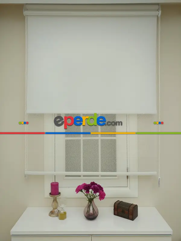 Jakar Örme Tül- Ekru Çiftli Sistem Dantel Desenli Perde- Ekru