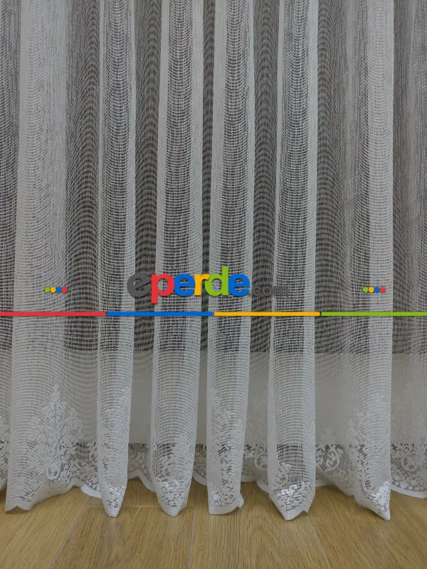 Etek Ucu Damask Dantel Tül Perde & Kruvaze Perde- Ekru