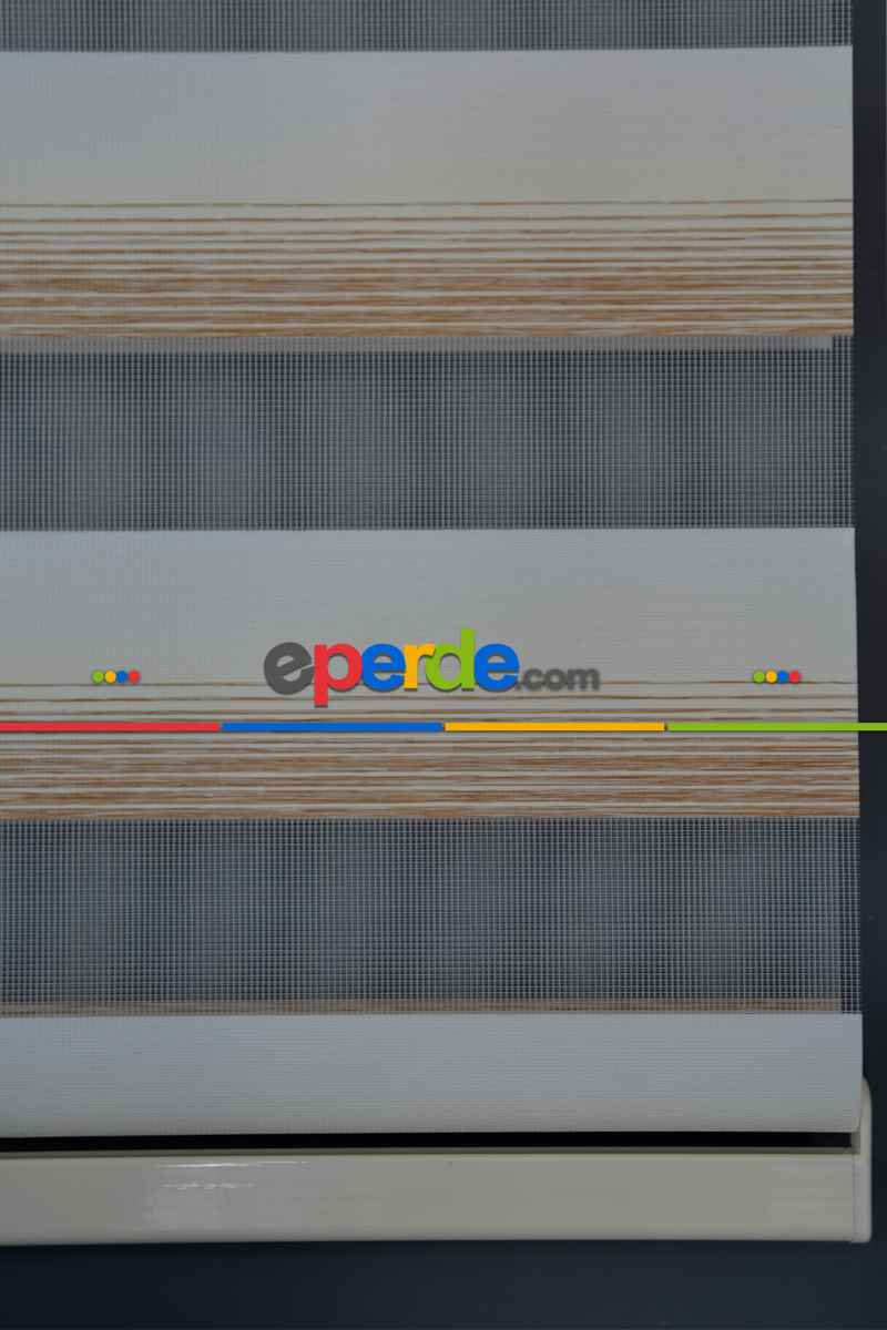 Halim Perdesan Yz-02 Beyaz, Krem & Karamel Renk Etekli Veya Eteksiz Zebra Stor Perde