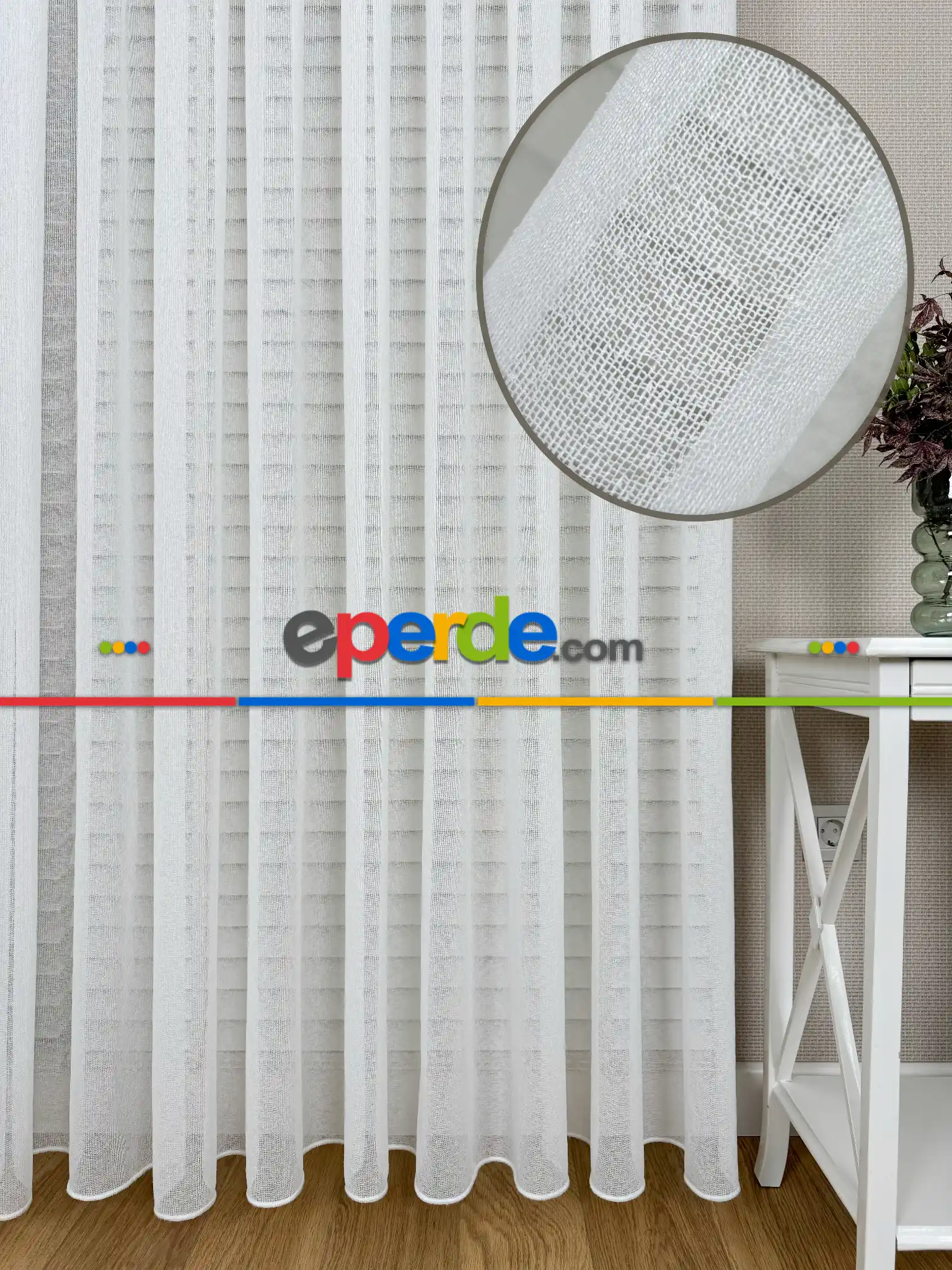 Mutfak Brillant Keten Tül Perde, Premium Seri, Kurşunlu Tül