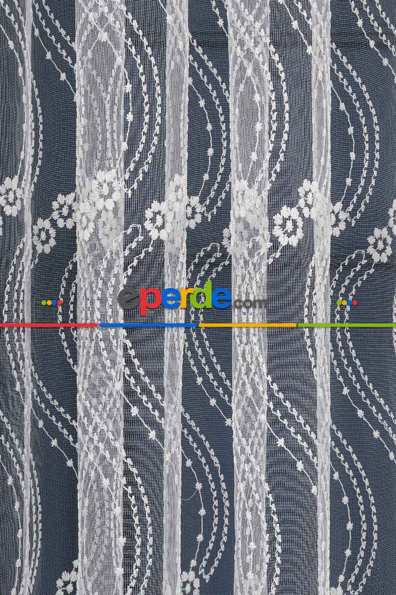 Es Brode Nakış İşlemeli Tül Perde - Çiçek Desenli