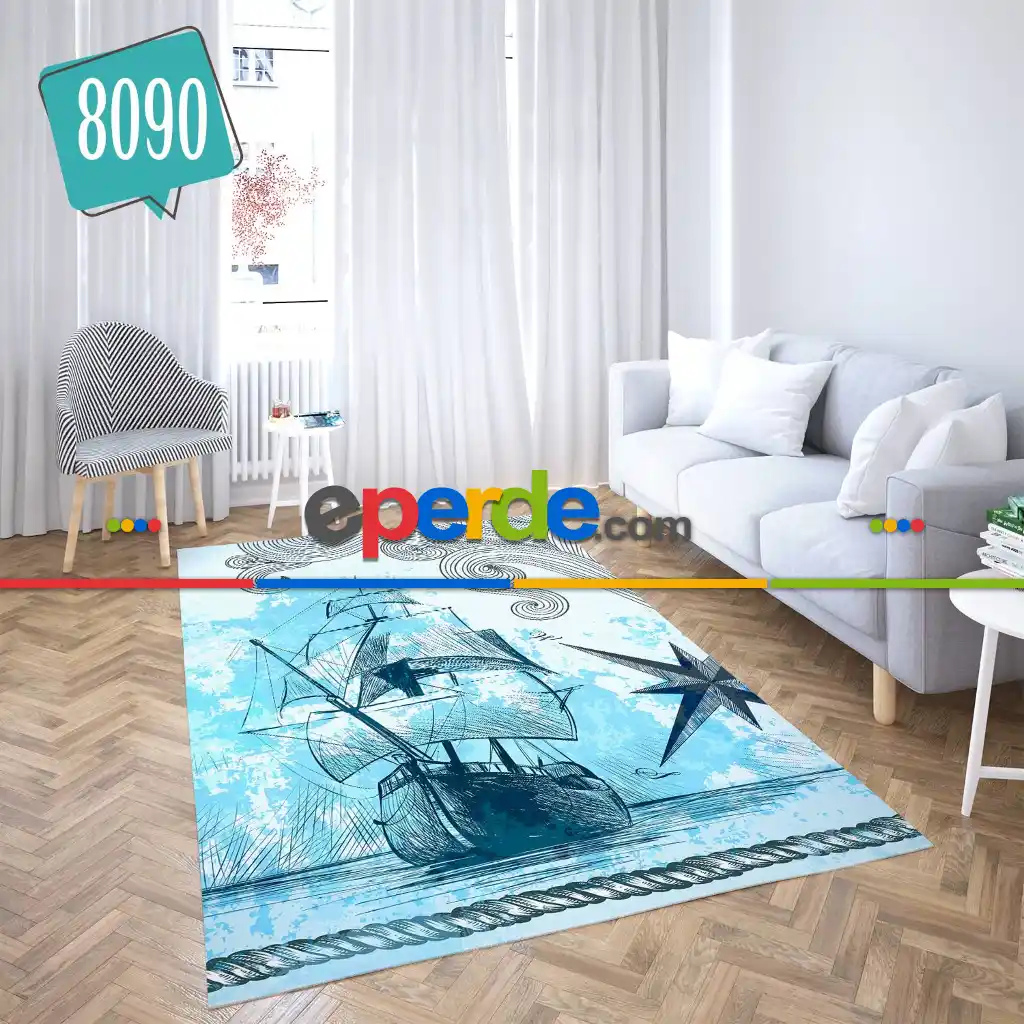 Halı Kılıfı- Çocuk Odası Çapa Baskılı Model 8090- Çok Renkli
