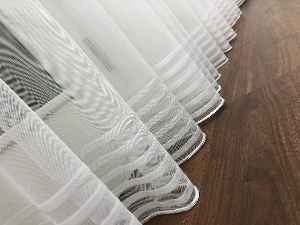 Bantlı Desenli Dantel Tül Perde- Ekru