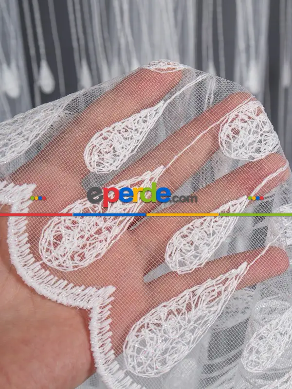 Damlacık Desenli Brode İşlemeli Tül Perde