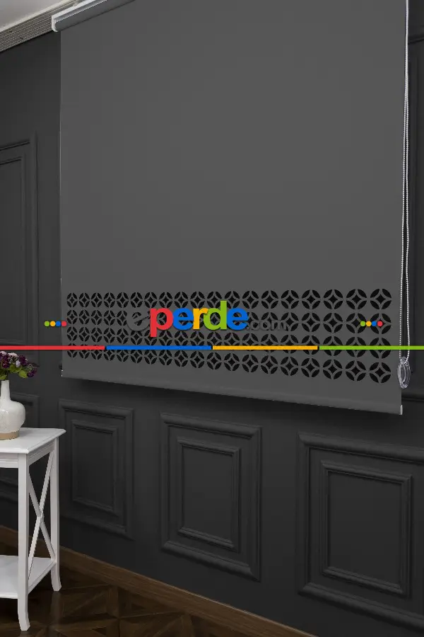 Salon Stor - Koyu Gri Renk Lazer Kesim Mat Stor Perde (ister Düz - İster Lazer Kesimli Satın Alın)