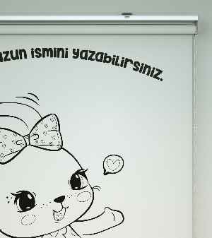 Sevimli Tavşan Desenli Özel Baskılı Stor Perde- Siyah-beyaz