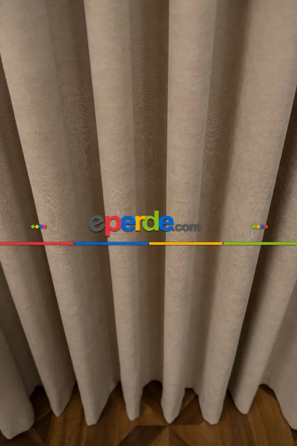 Bej Rengi Düz Fon Perde Dökümlü Fon Perde