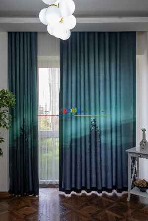 Hazır Ölçülü Dökümlü Kumaştan Kuzey Işıkları Manzaralı Baskılı Pilesiz Fon Perde 1. Kalite