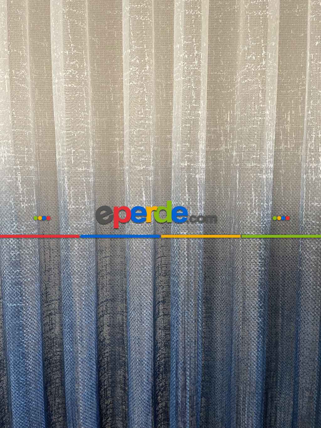 Hazır Ölçülü Normal Pileli Degrade Geçişli Mavi - Lacivert Örme Dokuma Tül Perde (tül Fon Olarakta Tercih Edilebilir)