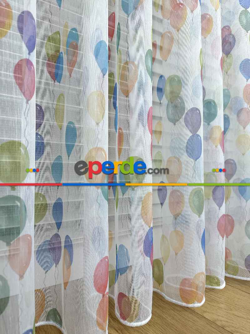 Bebek Odası Tül Perde - Çok Renkli Balon Baskılı Tül Perde, Çocuk-bebek Odası, Premium Seri