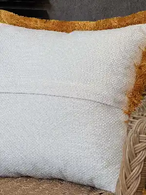 Turuncu Yeşil Tropikal Nakışlı Saçaklı Kırlent (iç Dolgusuz)
