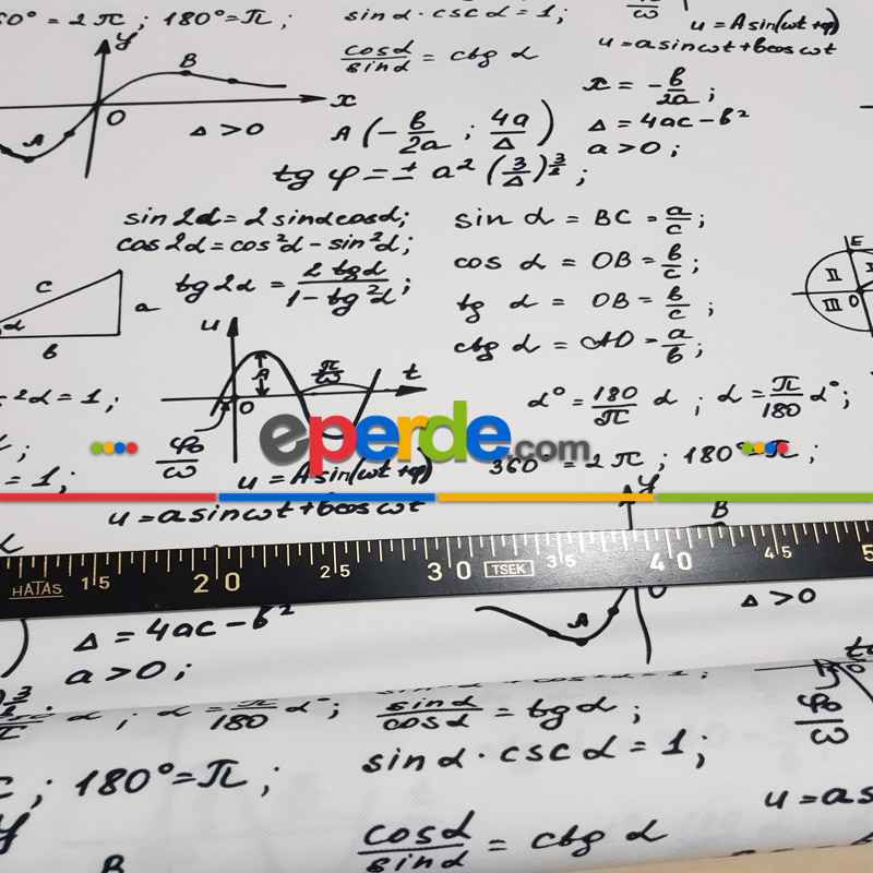 Matematik Formül Desenli Fon Perde Evm496 Kumaşı Kalındır Duck Bezi Değildir- Siyah-Beyaz