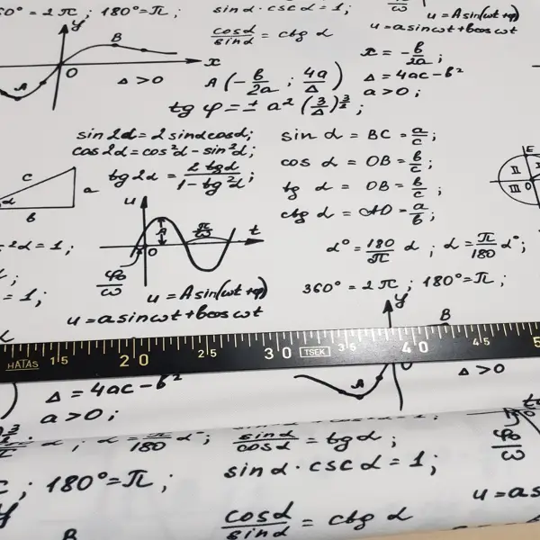Matematik Formül Desenli Fon Perde Evm496 Kumaşı Kalındır Duck Bezi Değildir- Siyah-Beyaz