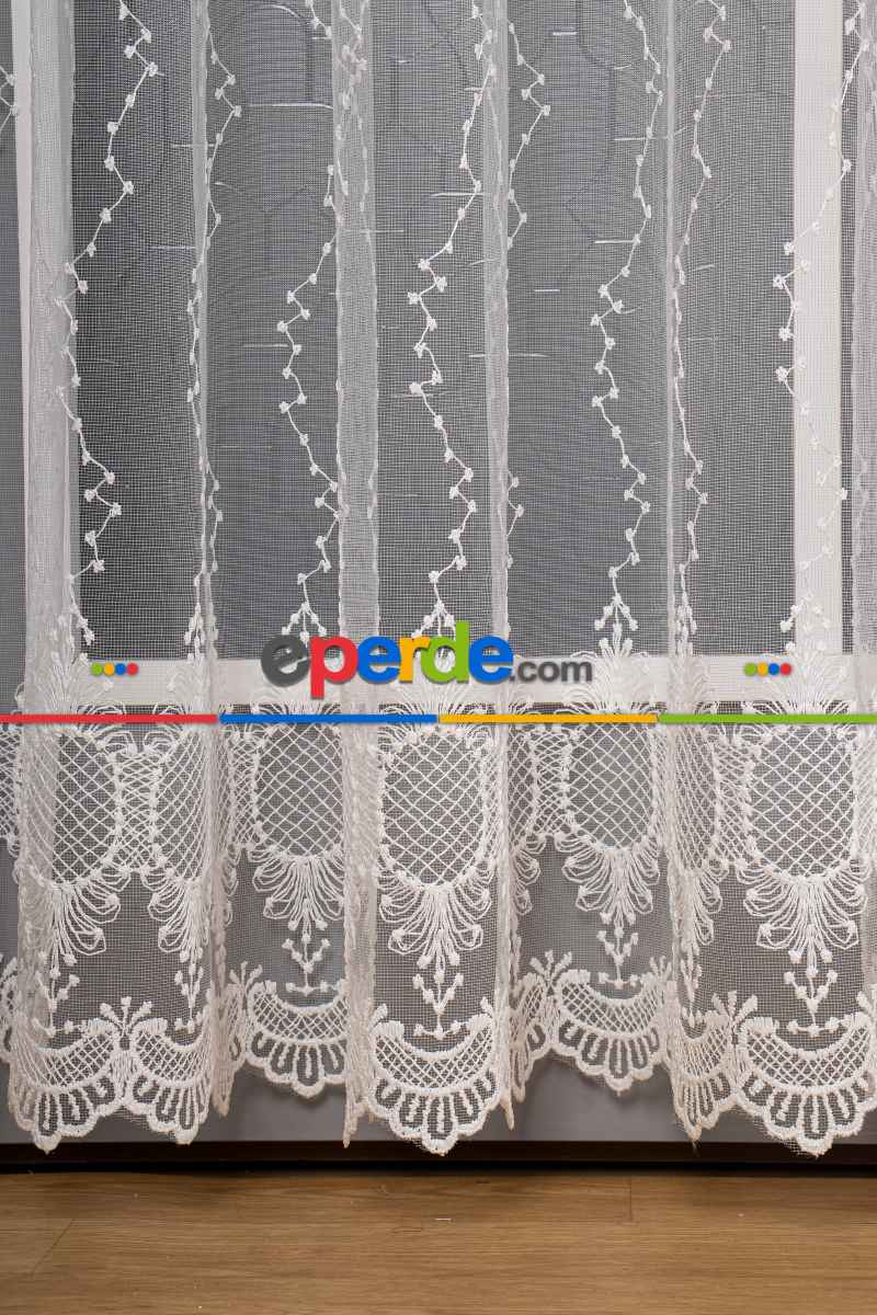 Yatak Odası - Gramajlı Brode Tül Perde - Ekru