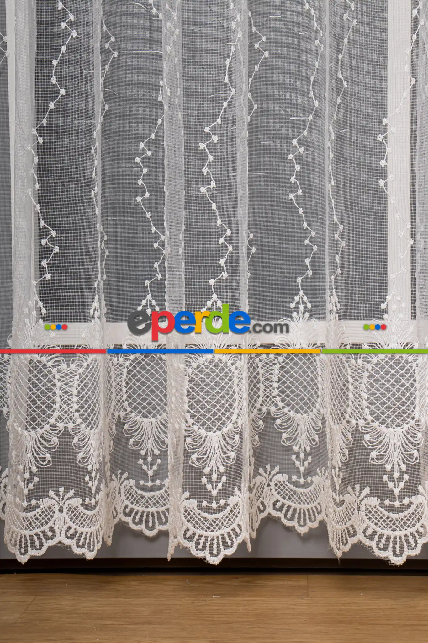 Salon Tül Perde - Delüxes Keten Nakışlı Odası Tül Perde- Ekru