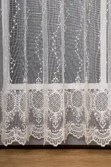 Salon Tül Perde - Delüxes Keten Nakışlı Odası Tül Perde- Ekru