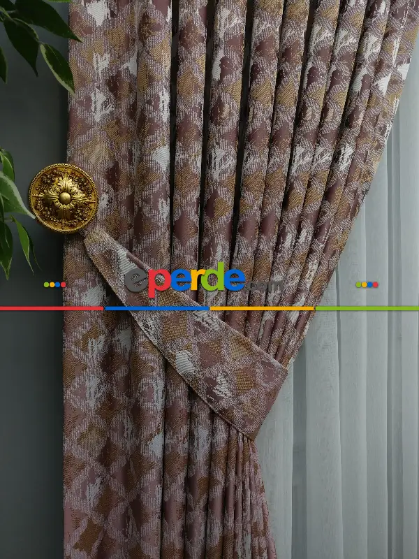 Pembe Desenli Jakar Fon Perde (180)- Gül Kurusu