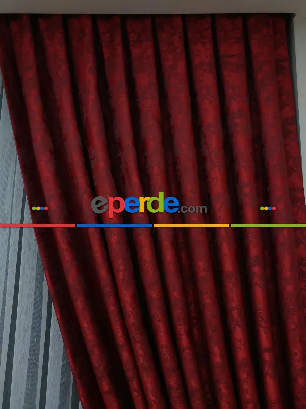 Kırmızı Bordo Renk Jakar Desenli Fon Perde - Bordo