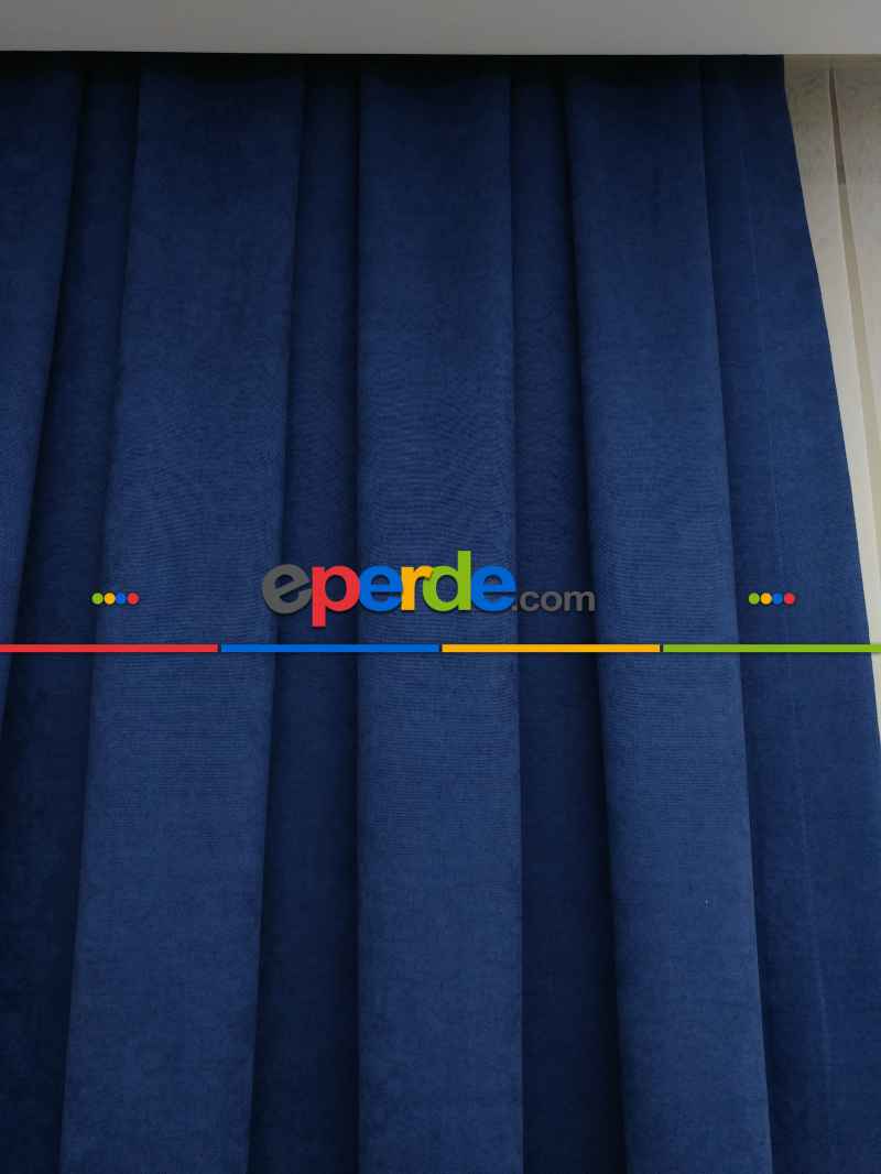 Oturma Odası Lacivert Düz Fon Perde - Lacivert