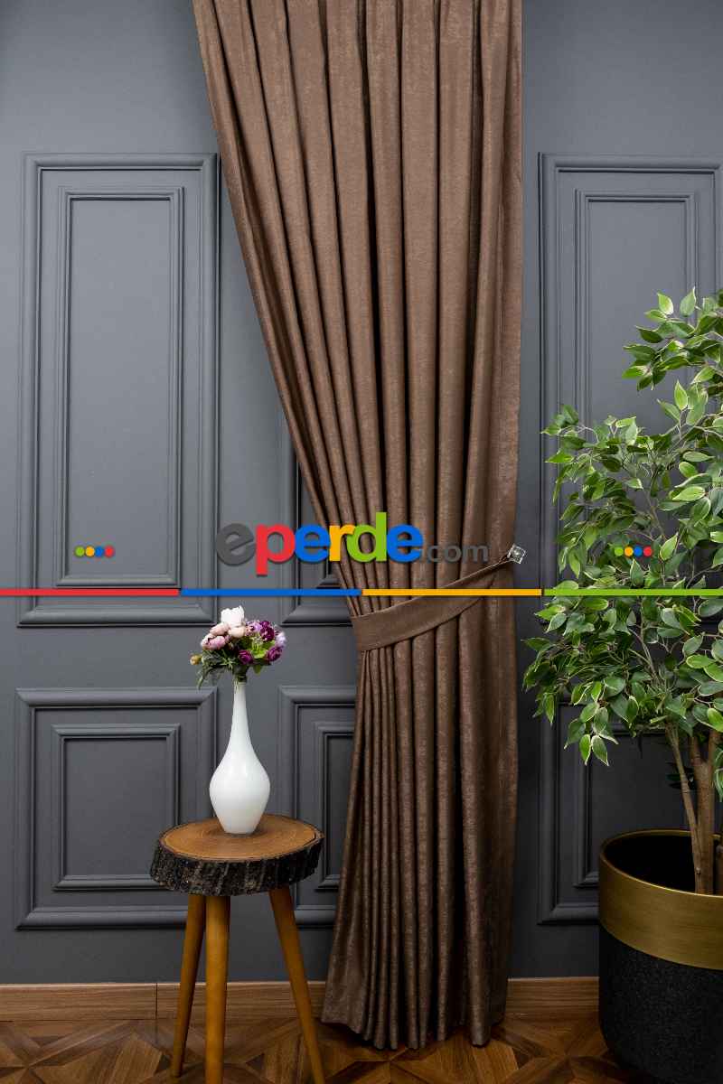 Salon - Soft Sütlü Kahve Fon Perde Dökümlü En - Sütlü Kahve