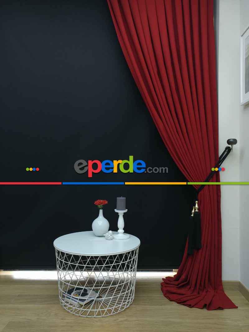 Düz Renk Dökümlü Fon Perde (180)- Kırmızı