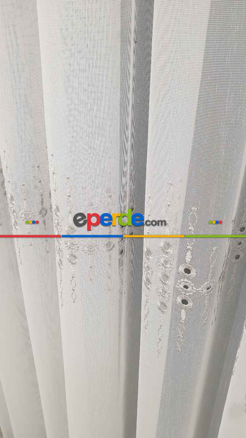 Salon Tül Modelleri - Taç Tül Perde Yen Tasarım Guernica Tül Gri Gümüş İşlemeli