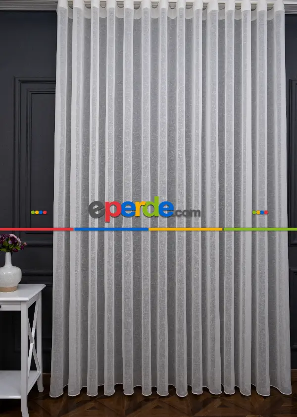 Yatak Odası - Keten Tül Ütü İstemez Dökümlü Tül - İtinalı Dikiş - S Pile