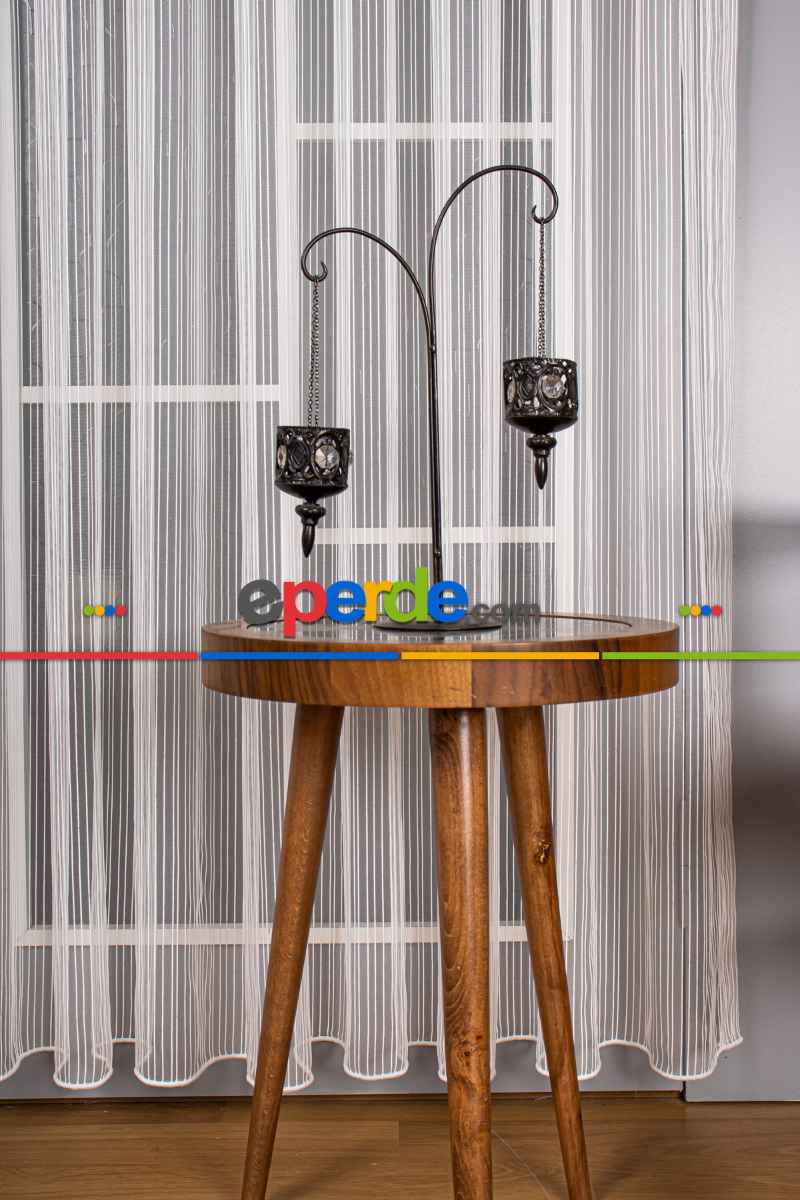 Mutfak Tül Perde - Pileli Düz Mutfak Perdesi- Ekru