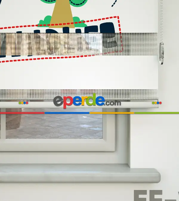 Sevimli Ayıcık Desenli Özel Baskılı Zebra Perde- Çok Renkli