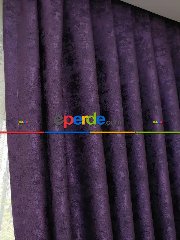 Patinedesenli Mor - Katyonik Jakar Fon Perde- Mor