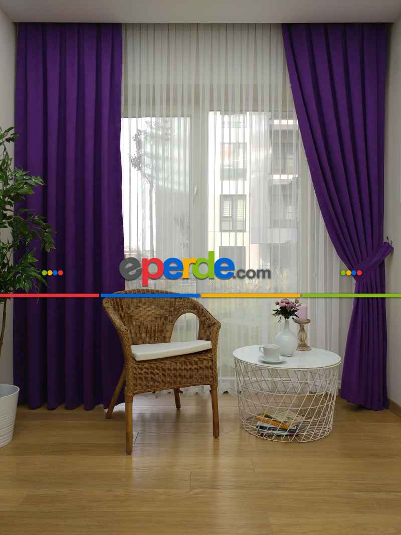 Mor Düz Fon Perde - Mor