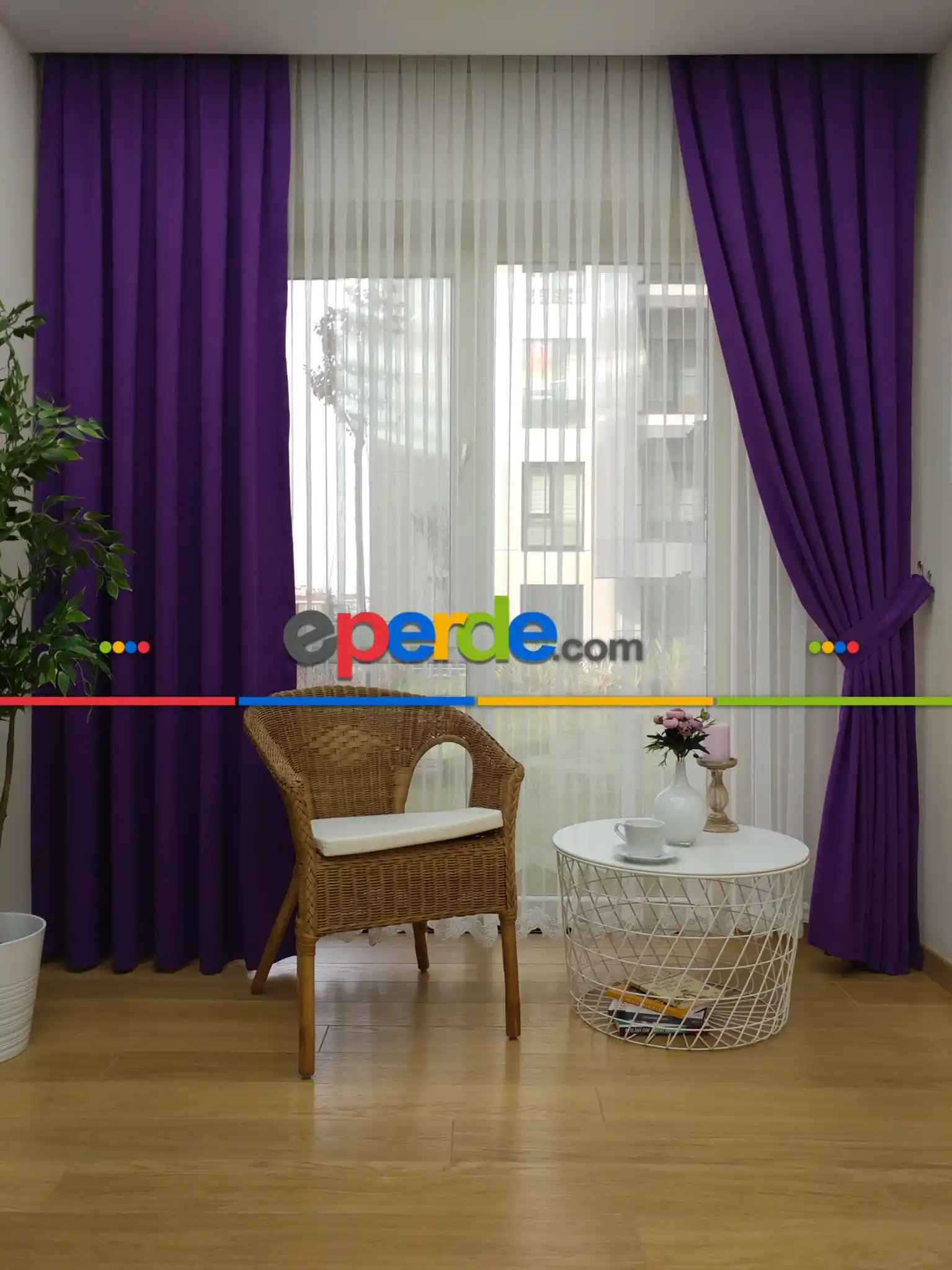 Mor Düz Fon Perde - Mor