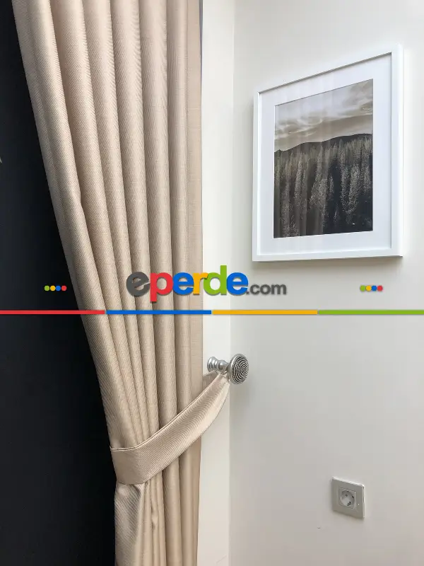 Krem Bej Desenli Jakar Fon Perde